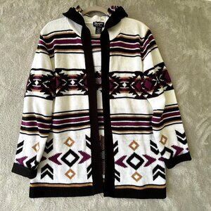 Wrangler Retro Womens Med Sweater Jacket Hoodie Southwest Open Front Chest 42"